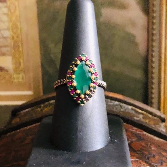 🌺Beautiful Emerald & Ruby GP/925 Marquise Ring! - Picture 5 of 13